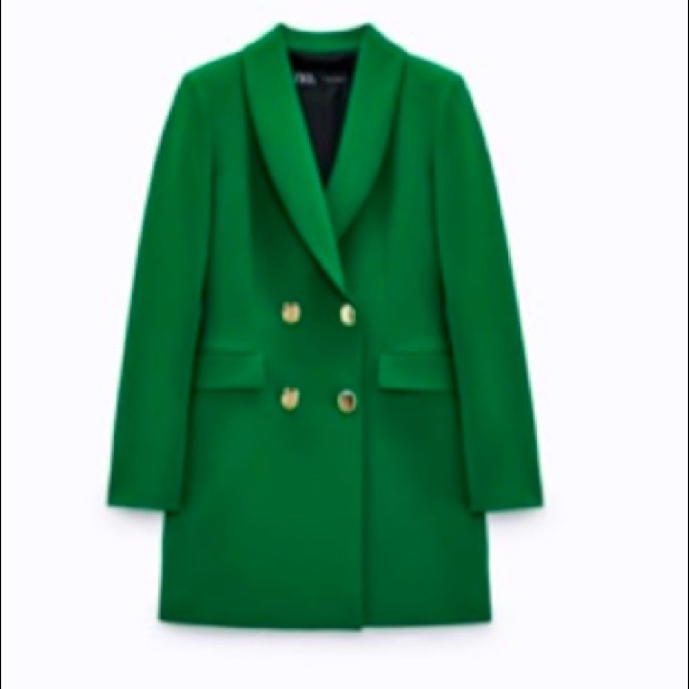 ZARA NEW DOUBLE BREASTED LONG BLAZER. Green